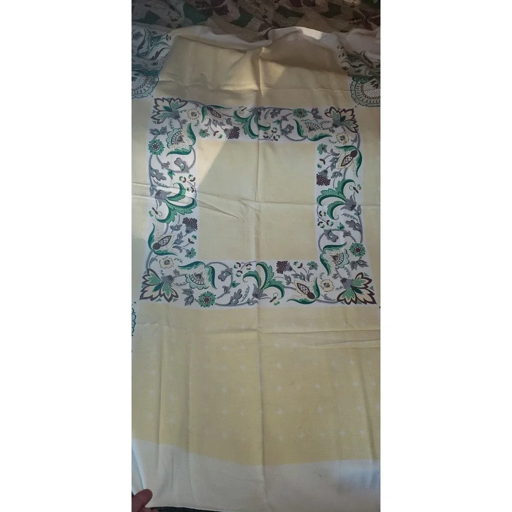 Vintage Floral Tablecloth Rectangular Yellow Green Botanical Cottagecore Retro